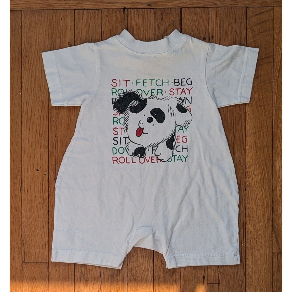 Vintage Baby Boys Dog Bubble Romper Size 12 Months